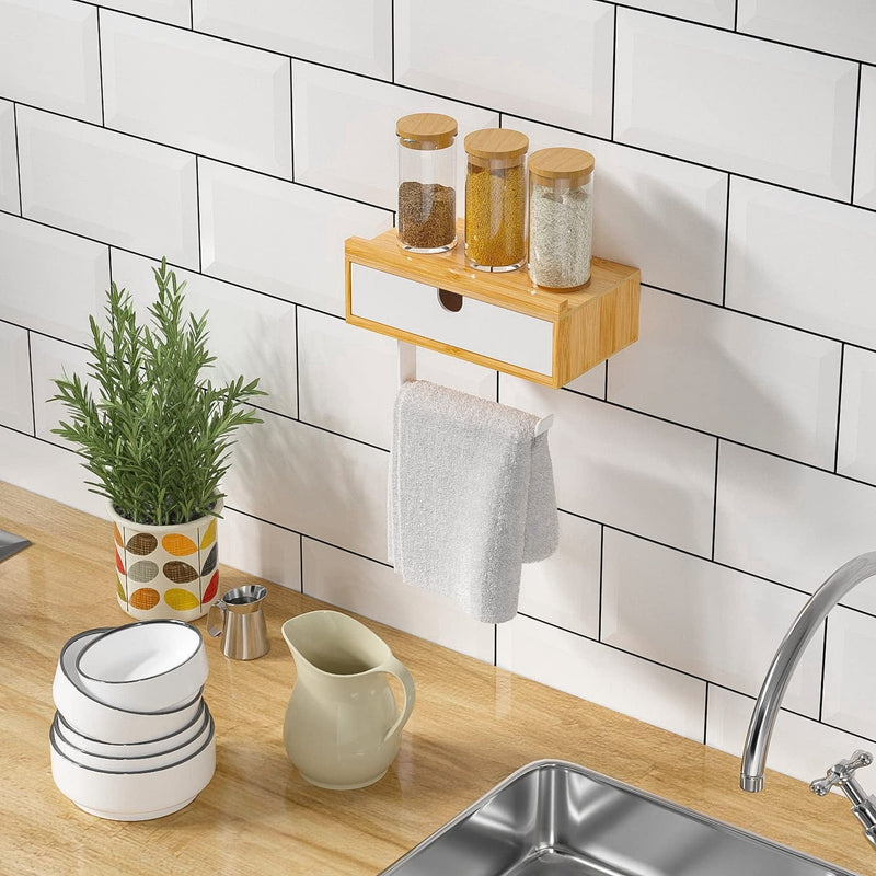 Bamboo Toilet Paper Holder with Shelf - Bathroom Toilet Paper Holder Wall Mount Modern Phone Holder Toilet Paper Roll Holder with Storage Box for Organizer Tampon or Small Items White Home & Garden > Household Supplies > Storage & Organization Domax   