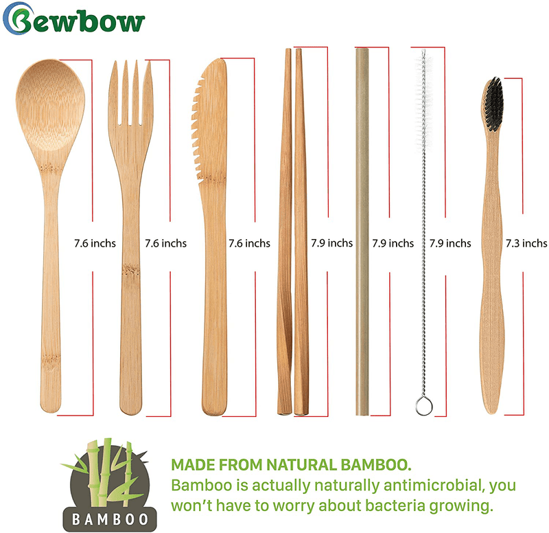Bamboo Utensils Cutlery Set BEWBOW – Reusable Cutlery Travel Set – Eco-Friendly Wooden Silverware for Kids & Adults – Outdoor Portable Utensils with Case – Bamboo Spoon, Fork, Knife, Brush, Chopsticks Home & Garden > Kitchen & Dining > Tableware > Flatware > Flatware Sets Bewbow   