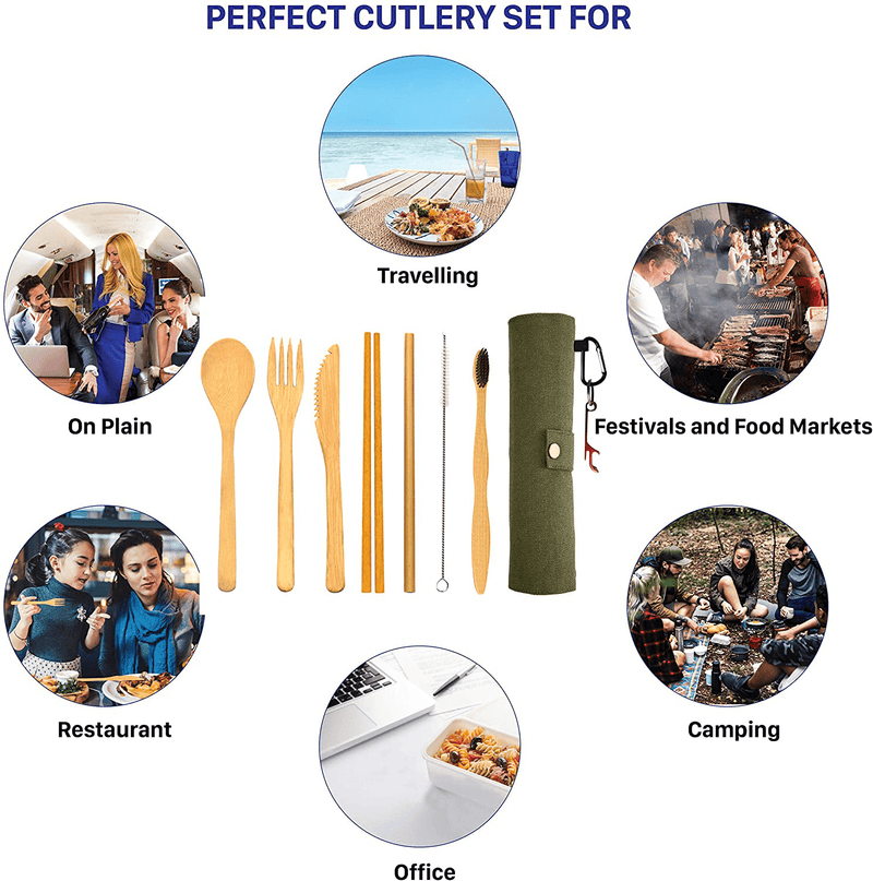 Bamboo Utensils Cutlery Set BEWBOW – Reusable Cutlery Travel Set – Eco-Friendly Wooden Silverware for Kids & Adults – Outdoor Portable Utensils with Case – Bamboo Spoon, Fork, Knife, Brush, Chopsticks Home & Garden > Kitchen & Dining > Tableware > Flatware > Flatware Sets Bewbow   