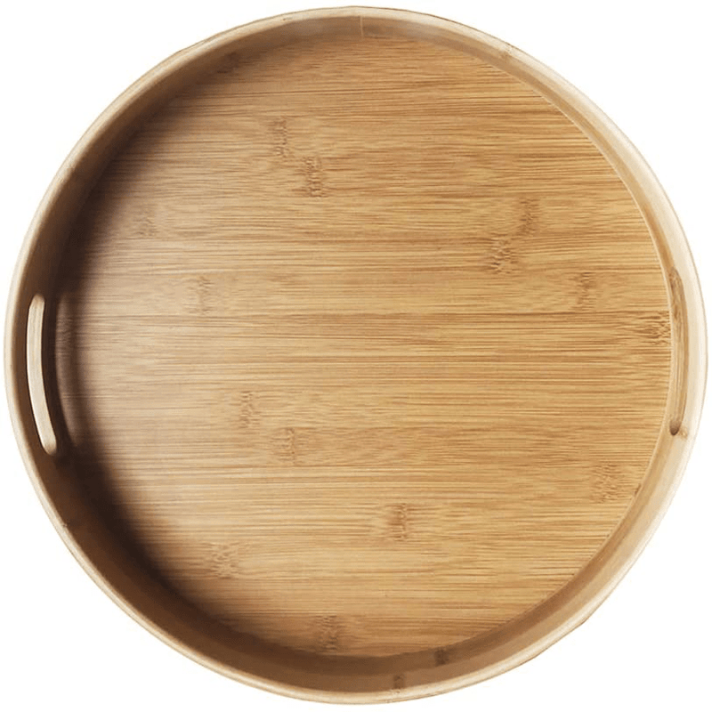 Bamboo Wood Natural Round Serving Tray, Raised Edge, Food Tray, Cut-Out Handles (40405cm) Home & Garden > Decor > Decorative Trays Binabamboo   