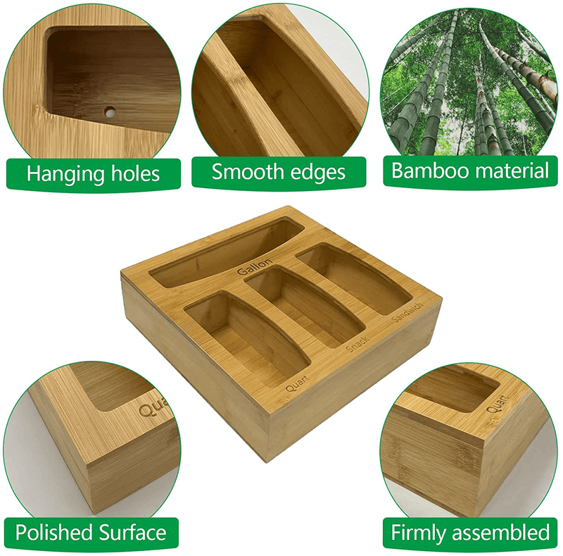 Bamboo Ziplock Bag Storage Organizer and Dispenser for Kitchen Drawer, Removable Magnetic Top Cover, Food Storage Bag Organizer Box Compatible with Gallon, Quart, Sandwich and Snack Bag Home & Garden > Kitchen & Dining > Food Storage ANNISITE   