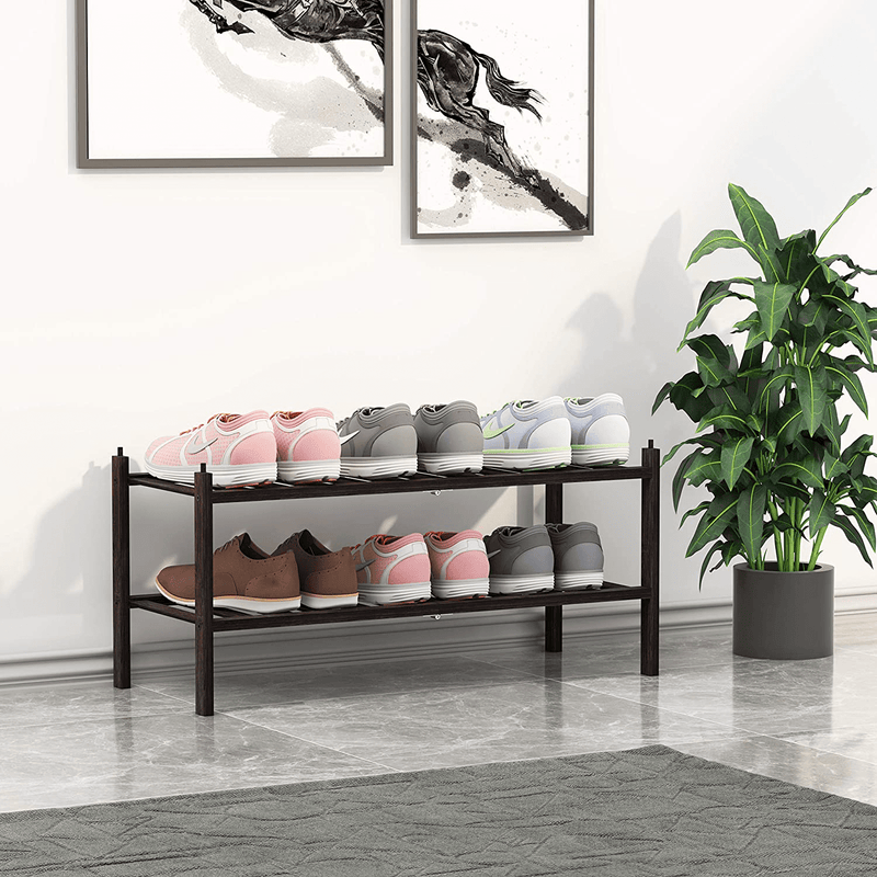 BAMEOS 2-Tier Shoe Rack,Bamboo Stackable Shoe Shelf Storage Organizer,27.2"X11"X13.2" for Entryway, Hallway, and Closet Furniture > Cabinets & Storage > Armoires & Wardrobes BAMEOS   