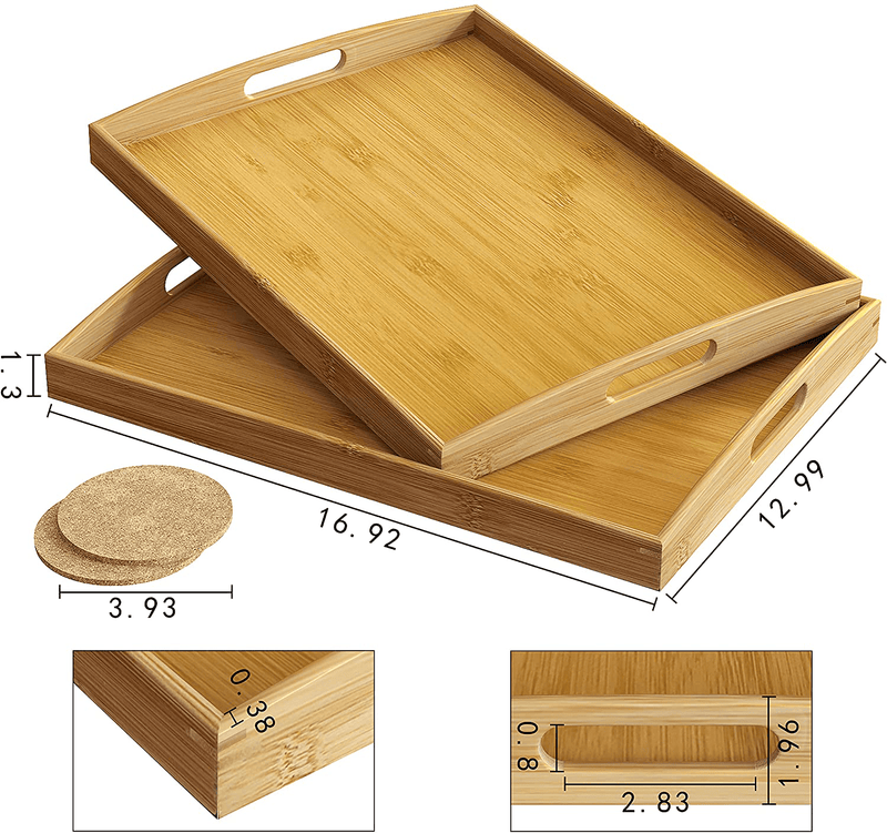BAMEOS Serving Tray with Handle Bamboo Bed Tray with Two Coasters Food Couch Tray Works for Eating,Working,Storing,Décor, Used in Bedroom, Kitchen, Living Room, Bathroom, (16.9x12.99x1.96inches)