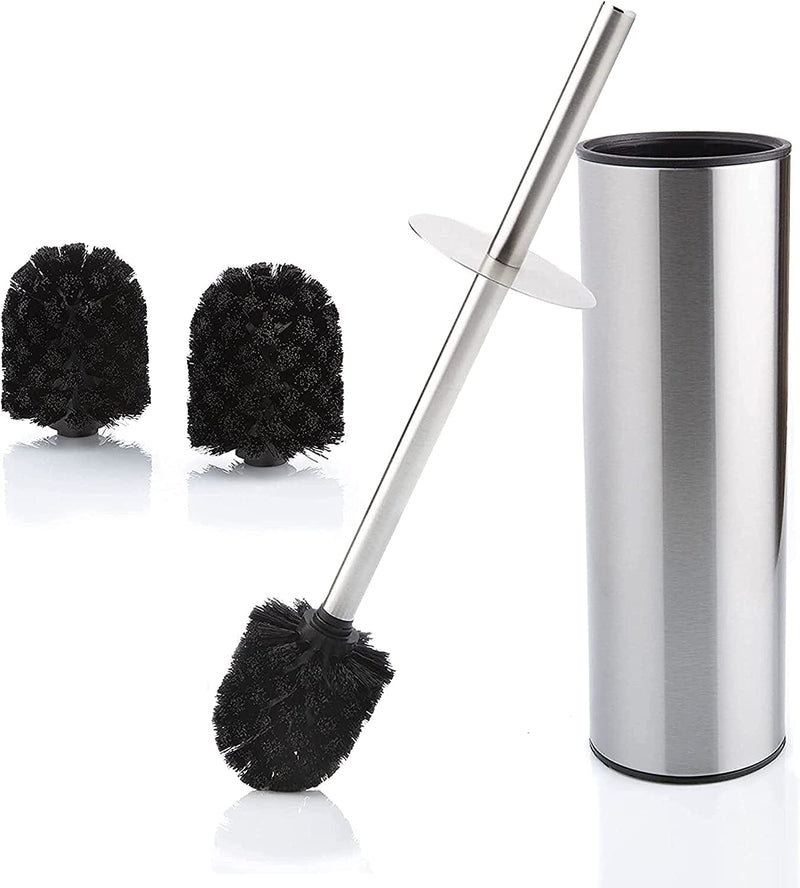 Bamodi Toilet Brush with Holder-Free Standing Stainless Steel Toilet Brushes Including 3 Brush Heads - Closed Hideaway Design Scrubber Brush with Stiff Bristles for Deep Cleaning (Silver) Home & Garden > Household Supplies > Household Cleaning Supplies Bamodi Silver 1 