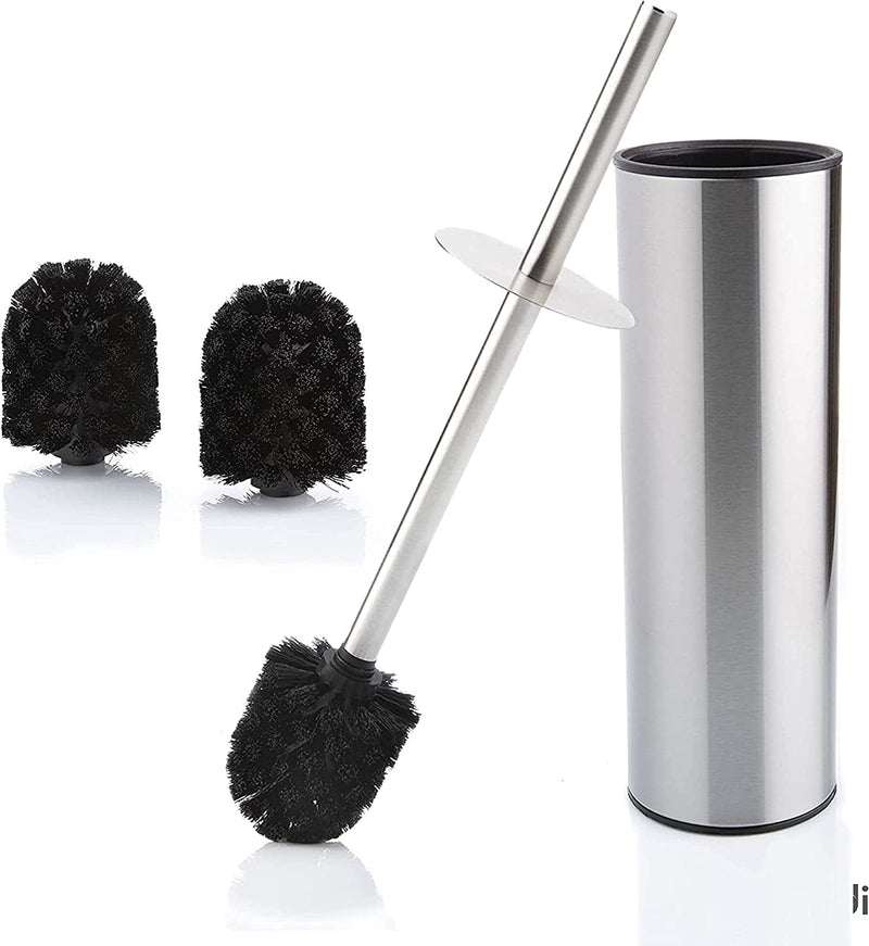 Bamodi Toilet Brush with Holder-Free Standing Stainless Steel Toilet Brushes Including 3 Brush Heads - Closed Hideaway Design Scrubber Brush with Stiff Bristles for Deep Cleaning (Silver) Home & Garden > Household Supplies > Household Cleaning Supplies Bamodi   