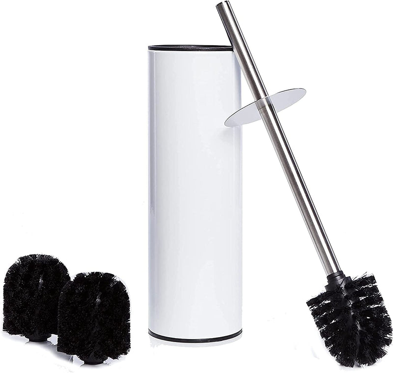 Bamodi Toilet Brush with Holder-Free Standing Stainless Steel Toilet Brushes Including 3 Brush Heads - Closed Hideaway Design Scrubber Brush with Stiff Bristles for Deep Cleaning (Silver) Home & Garden > Household Supplies > Household Cleaning Supplies Bamodi White 1 