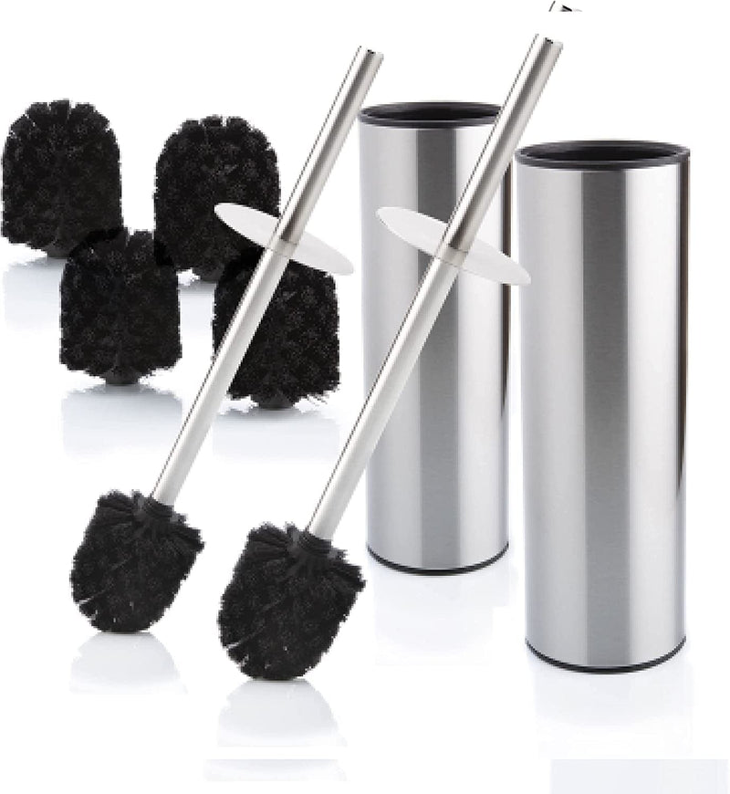 Bamodi Toilet Brush with Holder-Free Standing Stainless Steel Toilet Brushes Including 3 Brush Heads - Closed Hideaway Design Scrubber Brush with Stiff Bristles for Deep Cleaning (Silver) Home & Garden > Household Supplies > Household Cleaning Supplies Bamodi Silver 2 