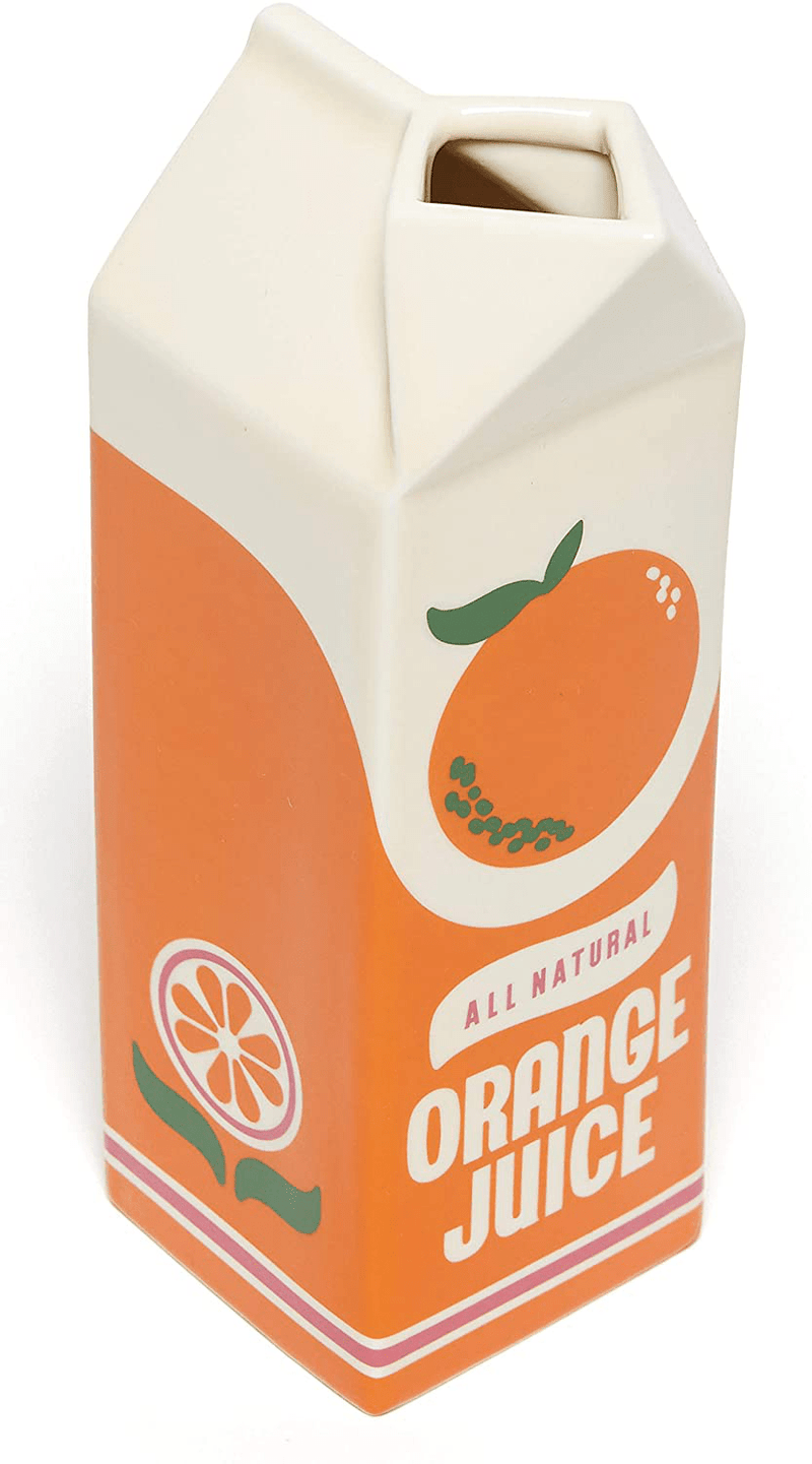 ban.do Vintage Inspired Rise and Shine Decorative Ceramic Vase, Unique Home/Kitchen/Office Accent, Orange Juice