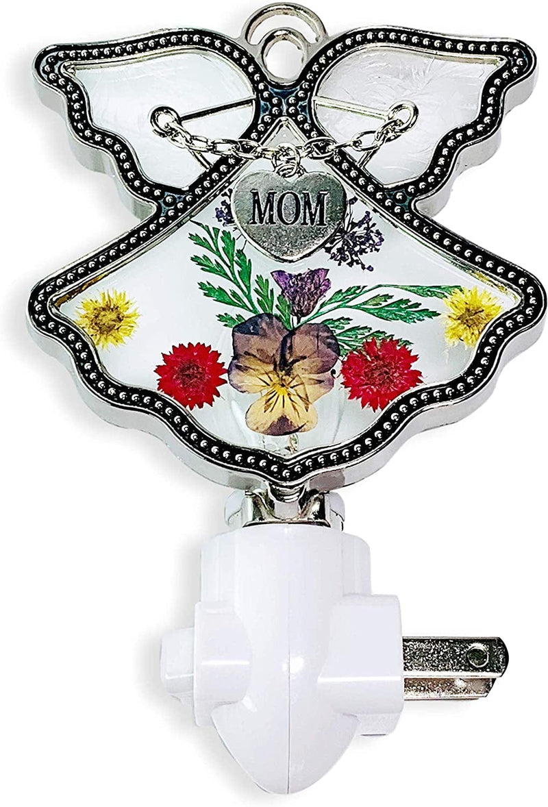 BANBERRY DESIGNS Mom Angel Nightlight - Pressed Flowers Angel Night Light - Remembrance Gift for a Mother Lost - Guardian Angels