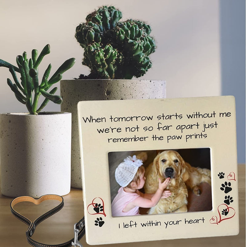 BANBERRY DESIGNS Pet Memorial Photo Frame - When Tomorrow Starts without Me Sentiment - Picture Frame for Dog or Cat - Pet Sympathy Plaque Remembering Family Pet 4" X 6" Photo Home & Garden > Decor > Picture Frames BANBERRY DESIGNS   