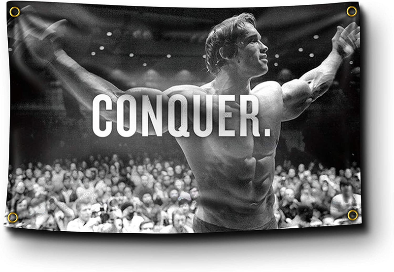 Banger - Original Arnold Schwarzenegger Conquer Motivational Inspirational Office Gym Wall Decor 3x5 Feet Flag Banner