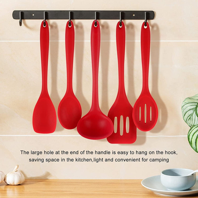 Bangshou 5Pack Cookware Set, Silicone Kitchenware Set, Food Grade Silicone Kitchen Gadgets, 446°F (230°C), with Silicone Spoon, Spatula, Spoon, Slotted Turner, Slotted Spoon - (Red 5Pack)