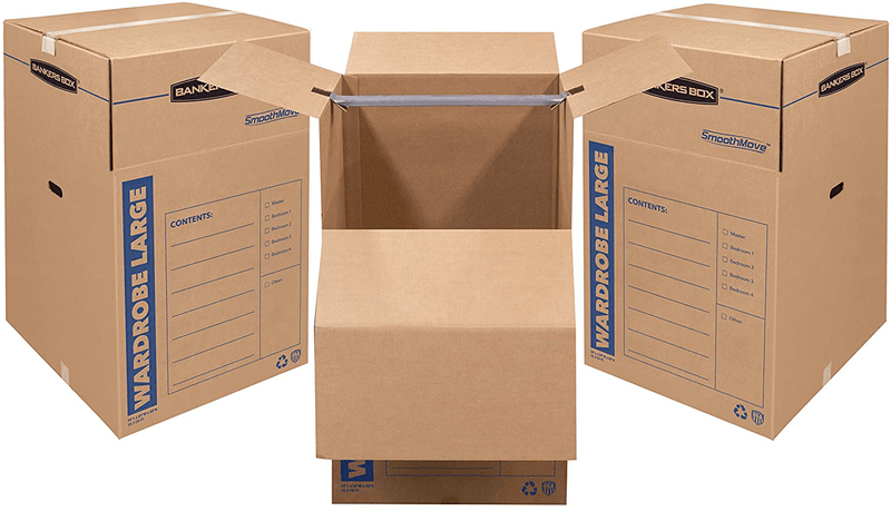 Bankers Box SmoothMove Wardrobe Moving Boxes, Tall, 24 x 24 x 40 Inches, 3 Pack (7711001) Furniture > Cabinets & Storage > Armoires & Wardrobes Bankers Box Boxes  