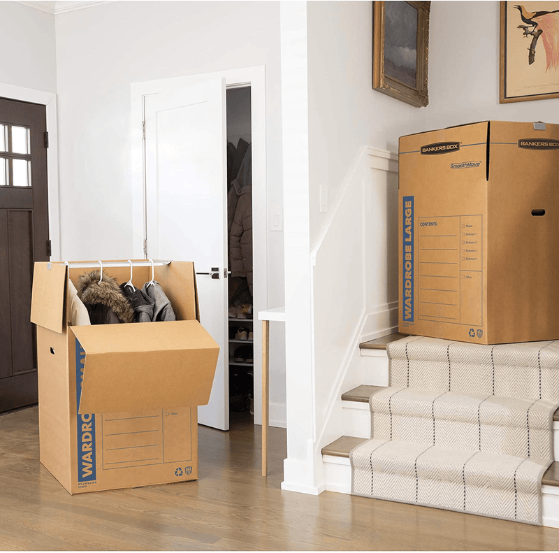 Bankers Box SmoothMove Wardrobe Moving Boxes, Tall, 24 x 24 x 40 Inches, 3 Pack (7711001) Furniture > Cabinets & Storage > Armoires & Wardrobes Bankers Box   