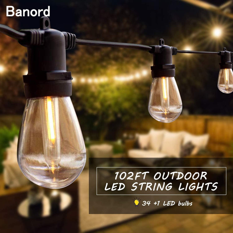 Banord 102FT Outdoor String Lights, Waterproof Patio Lights with 35 Shatterproof LED Bulb Hanging Light String, Black String Light Vintage Party Lights for Garden, Backyard, Porch, Cafe, Deck, Wedding Home & Garden > Lighting > Light Ropes & Strings Banord   
