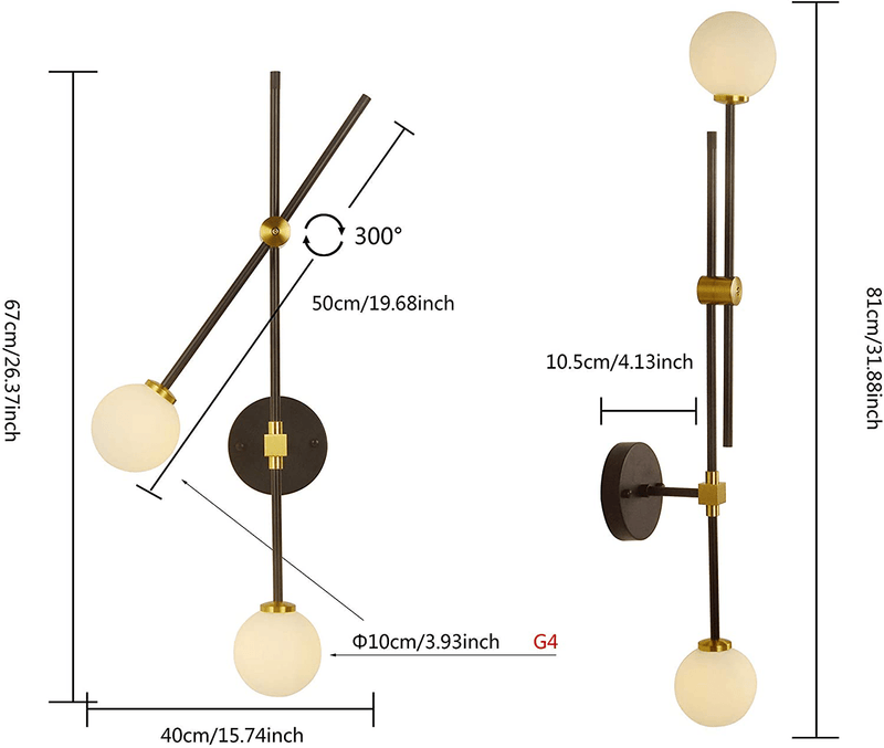BAODEN 2 Lights Globe Wall Sconce Modern Industrial Wall Lamp with G4 Bulb Mid Century Rotatable Light Fixture Brushed Brass /Matte Black Finished with White Globe Glass Lampshade (Gold/Black Color) Home & Garden > Lighting > Lighting Fixtures > Wall Light Fixtures KOL DEALS   