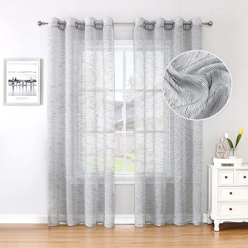 BAPITE Semi Sheer Curtains Privacy Added Light Filtering for Bedroom,Thin Soft Voile Striped Window Draperies Top Grommet for Living Room(2 Panels) Home & Garden > Decor > Window Treatments > Curtains & Drapes BAPITE Black-lined 54x84 