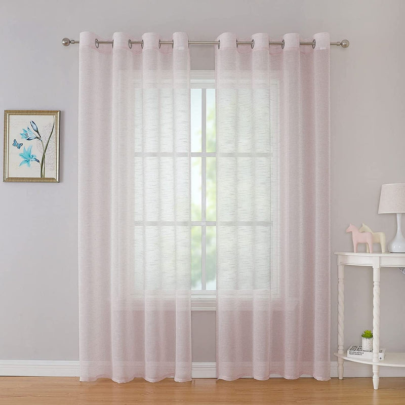 BAPITE Semi Sheer Curtains Privacy Added Light Filtering for Bedroom,Thin Soft Voile Striped Window Draperies Top Grommet for Living Room(2 Panels) Home & Garden > Decor > Window Treatments > Curtains & Drapes BAPITE Pink-lined 54x72 