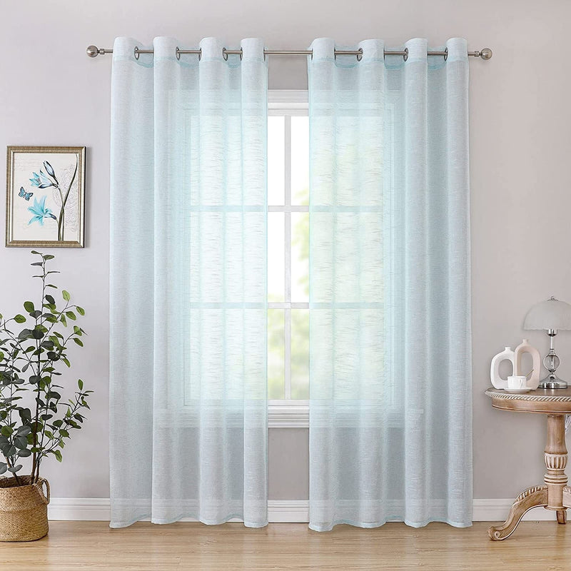 BAPITE Semi Sheer Curtains Privacy Added Light Filtering for Bedroom,Thin Soft Voile Striped Window Draperies Top Grommet for Living Room(2 Panels) Home & Garden > Decor > Window Treatments > Curtains & Drapes BAPITE Blue-lined 54x84 
