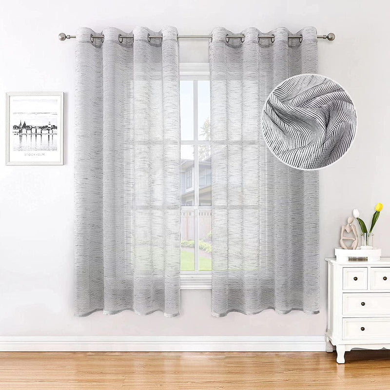 BAPITE Semi Sheer Curtains Privacy Added Light Filtering for Bedroom,Thin Soft Voile Striped Window Draperies Top Grommet for Living Room(2 Panels) Home & Garden > Decor > Window Treatments > Curtains & Drapes BAPITE Black-lined 54x72 