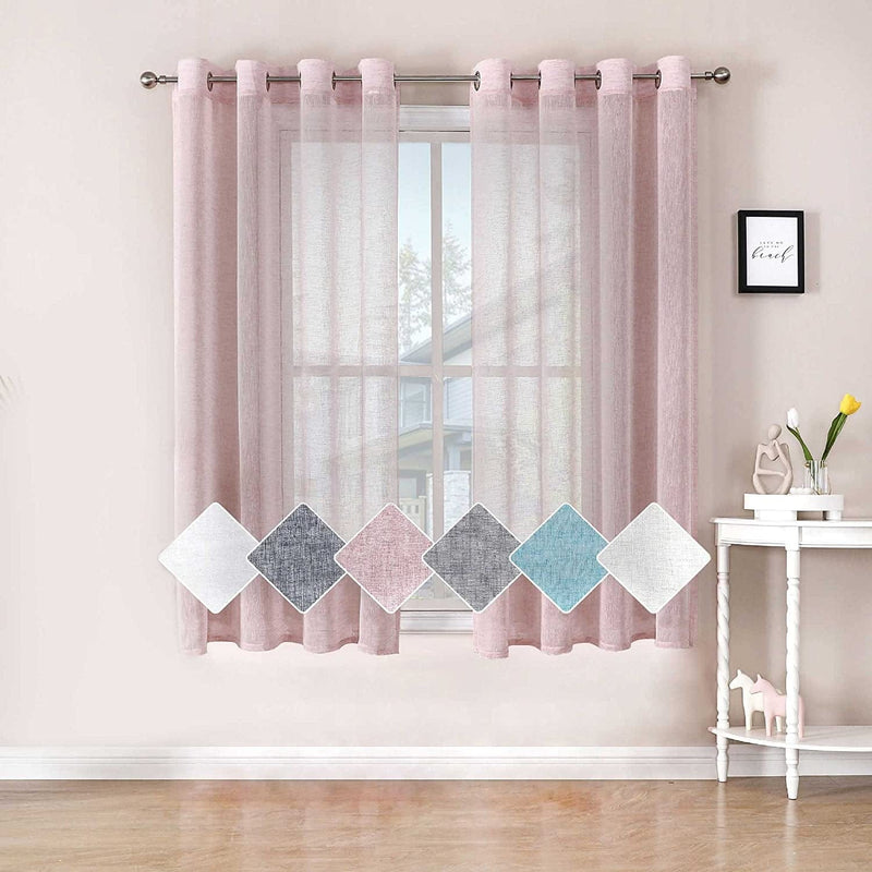 BAPITE Semi Sheer Curtains Privacy Added Light Filtering for Bedroom,Thin Soft Voile Striped Window Draperies Top Grommet for Living Room(2 Panels) Home & Garden > Decor > Window Treatments > Curtains & Drapes BAPITE Pink 54x63 