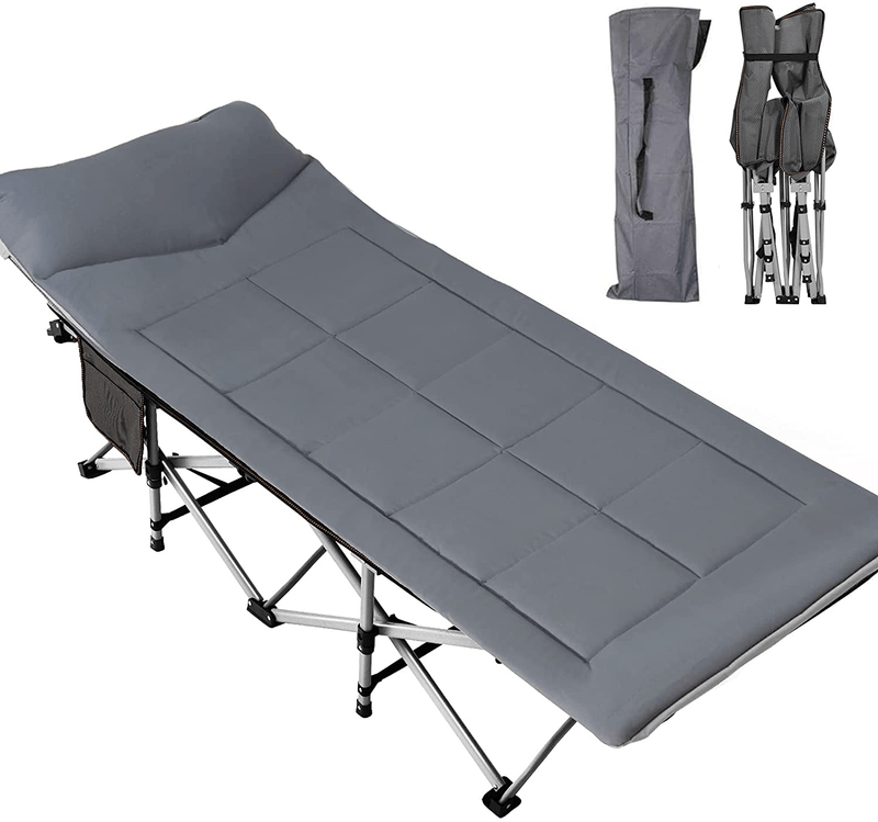 Barbella Folding Camping Cots for Adults, Portable Sleeping Cot Foldable Outdoor Bed with Carry Bag, Heavy Duty Cot Bed Collapsible Camping Bed for Indoor & Outdoor Use Sporting Goods > Outdoor Recreation > Camping & Hiking > Camp Furniture Barbella 4d Grey Pad With Headrest 28"x14"x75" 