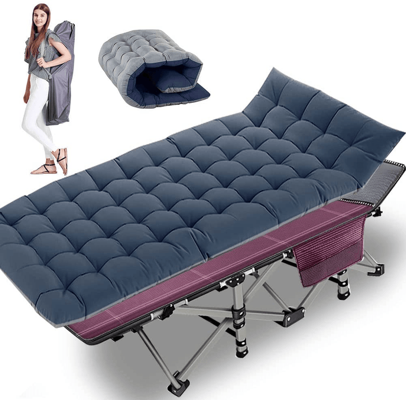 Barbella Folding Camping Cots for Adults, Portable Sleeping Cot Foldable Outdoor Bed with Carry Bag, Heavy Duty Cot Bed Collapsible Camping Bed for Indoor & Outdoor Use Sporting Goods > Outdoor Recreation > Camping & Hiking > Camp Furniture Barbella Wine Cot Blue Pad 28"x14"x75" 