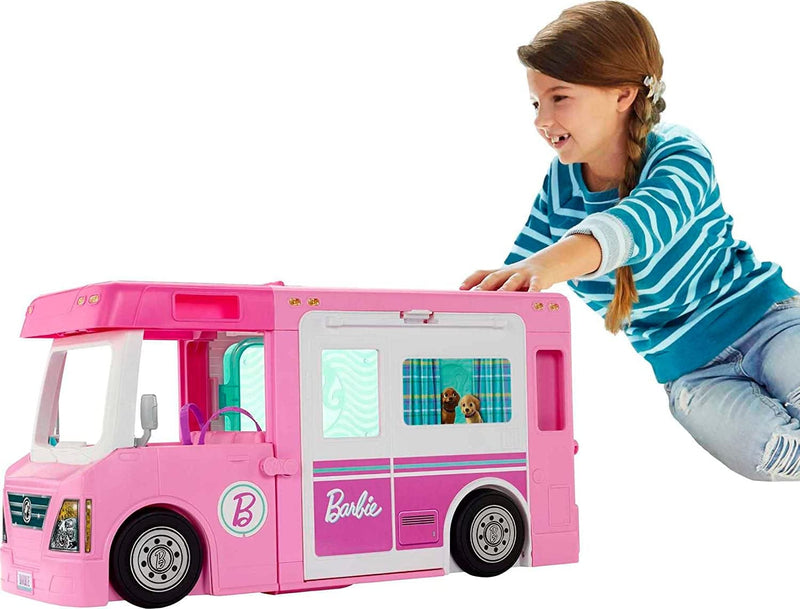 Barbie Camper, Dreamcamper Toy Playset with 60+ Barbie Accessories and Furniture Pieces, 7 Play Areas Including Pool and Slide Sporting Goods > Outdoor Recreation > Winter Sports & Activities Mattel 3 in 1 Camper  