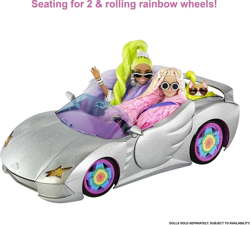 Barbie Car, Barbie Extra Vehicle Playset, Sparkly Silver 2-Seater Toy Convertible with Puppy and Accessories, Toys and Gifts for Kids Sporting Goods > Outdoor Recreation > Winter Sports & Activities Mattel   