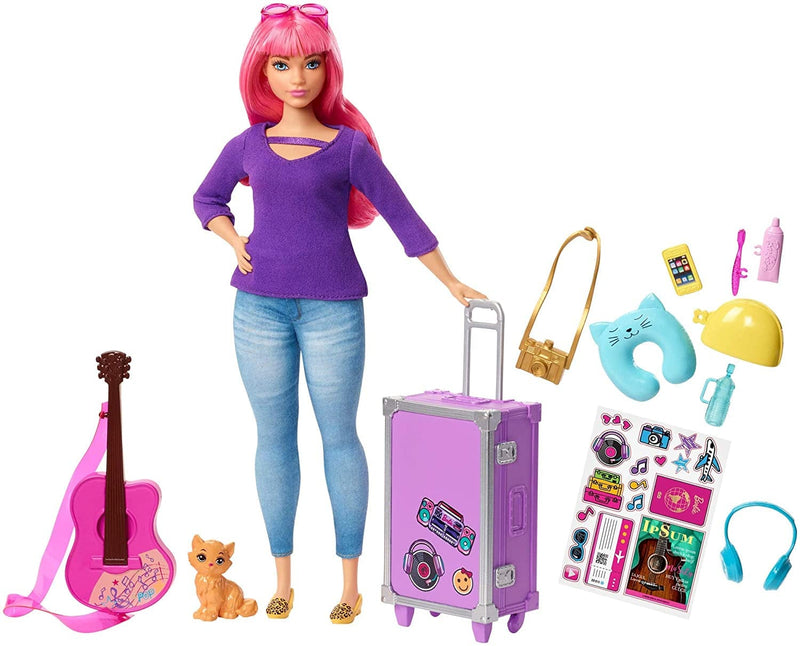 Barbie Daisy Doll, Pink Hair, Curvy, with Kitten, Guitar, Opening Suitcase, Stickers and 9 Accessories, for 3 to 7 Year Olds [ Exclusive] Sporting Goods > Outdoor Recreation > Winter Sports & Activities Mattel   