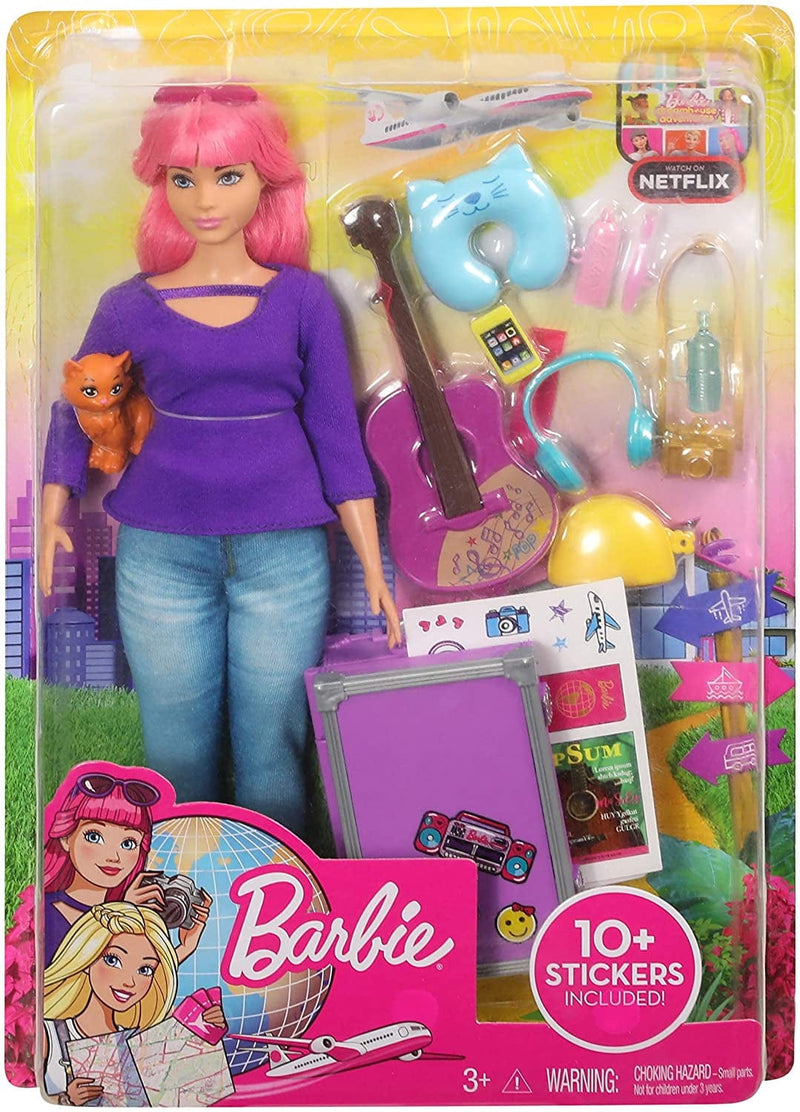 Barbie Daisy Doll, Pink Hair, Curvy, with Kitten, Guitar, Opening Suitcase, Stickers and 9 Accessories, for 3 to 7 Year Olds [ Exclusive] Sporting Goods > Outdoor Recreation > Winter Sports & Activities Mattel   