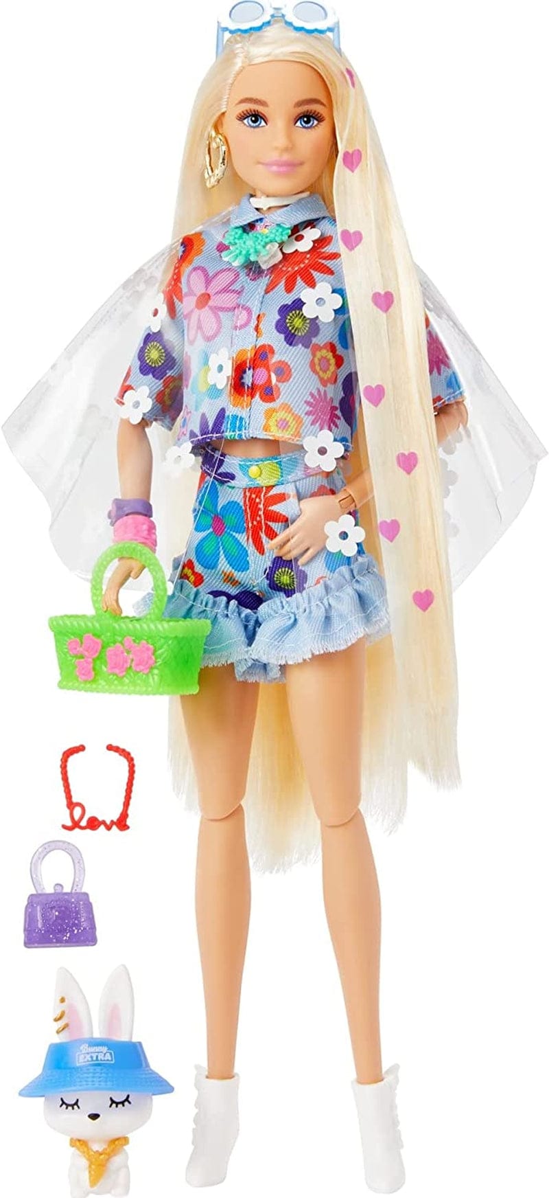 Barbie Dolls and Accessories, Barbie Extra Fashion Doll, Long Blonde Hair with Heart Icons and Pet Bunny, Floral Fashion, Toys and Gifts for Kids Sporting Goods > Outdoor Recreation > Winter Sports & Activities Mattel Bonde Floral Fashion  