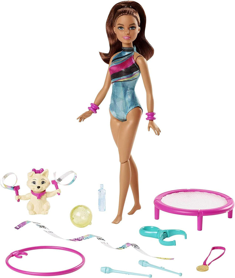 Barbie Dreamhouse Adventures Teresa Spin ‘N Twirl Gymnast Doll, 11.5-Inch Brunette, in Leotard, with Trampoline and Gymnastics Accessories, Gift for 3 to 7 Year Olds [ Exclusive] Sporting Goods > Outdoor Recreation > Winter Sports & Activities Mattel   