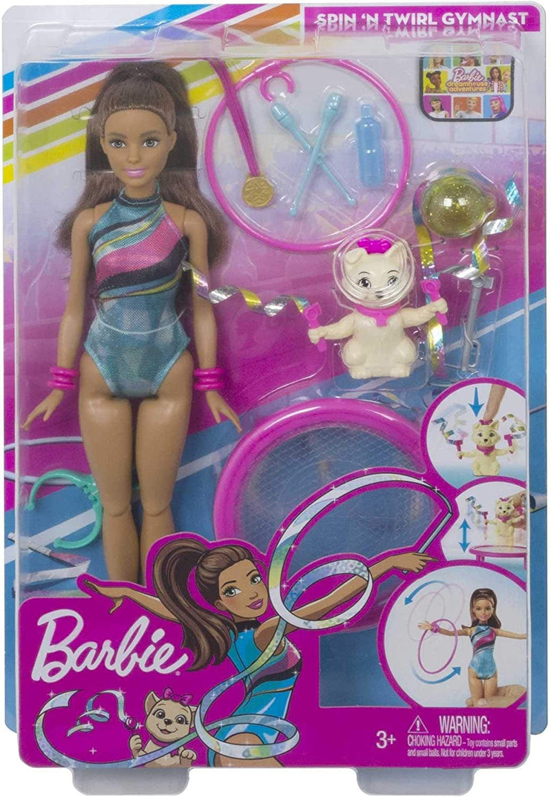 Barbie Dreamhouse Adventures Teresa Spin ‘N Twirl Gymnast Doll, 11.5-Inch Brunette, in Leotard, with Trampoline and Gymnastics Accessories, Gift for 3 to 7 Year Olds [ Exclusive] Sporting Goods > Outdoor Recreation > Winter Sports & Activities Mattel   