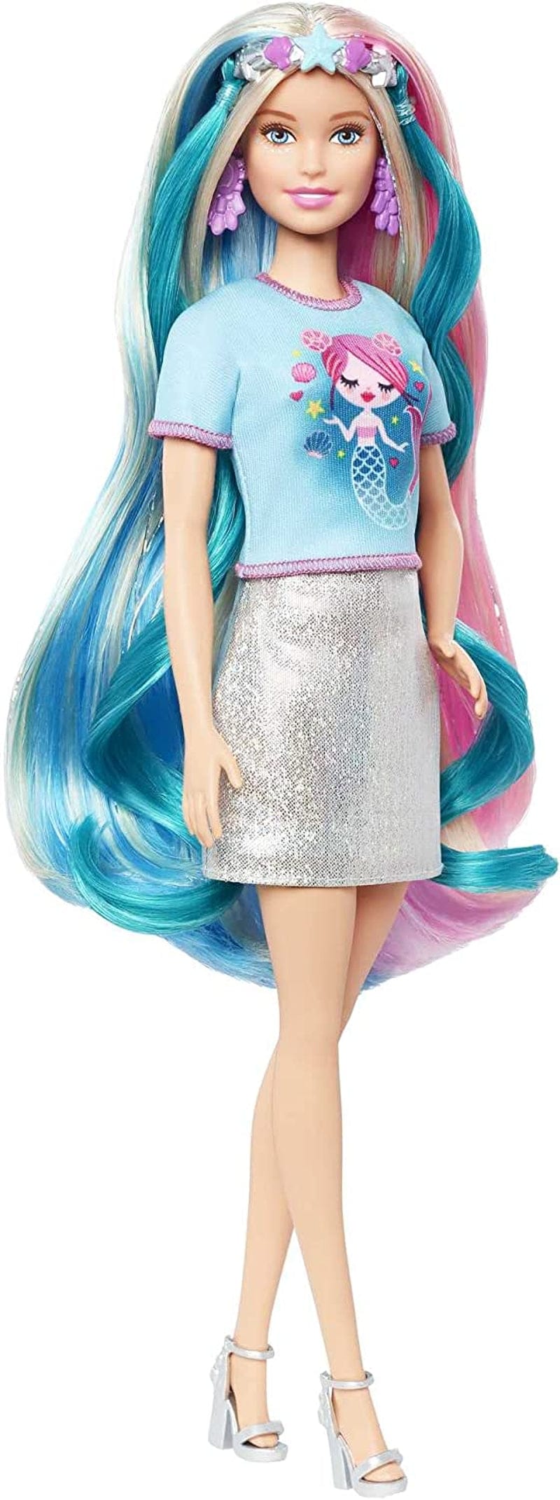 Barbie Fantasy Hair Doll, Blonde, with 2 Decorated Crowns, 2 Tops & Accessories for Mermaid and Unicorn Looks, plus Hairstyling Pieces, for Kids 3 to 7 Years Old Sporting Goods > Outdoor Recreation > Winter Sports & Activities Mattel   