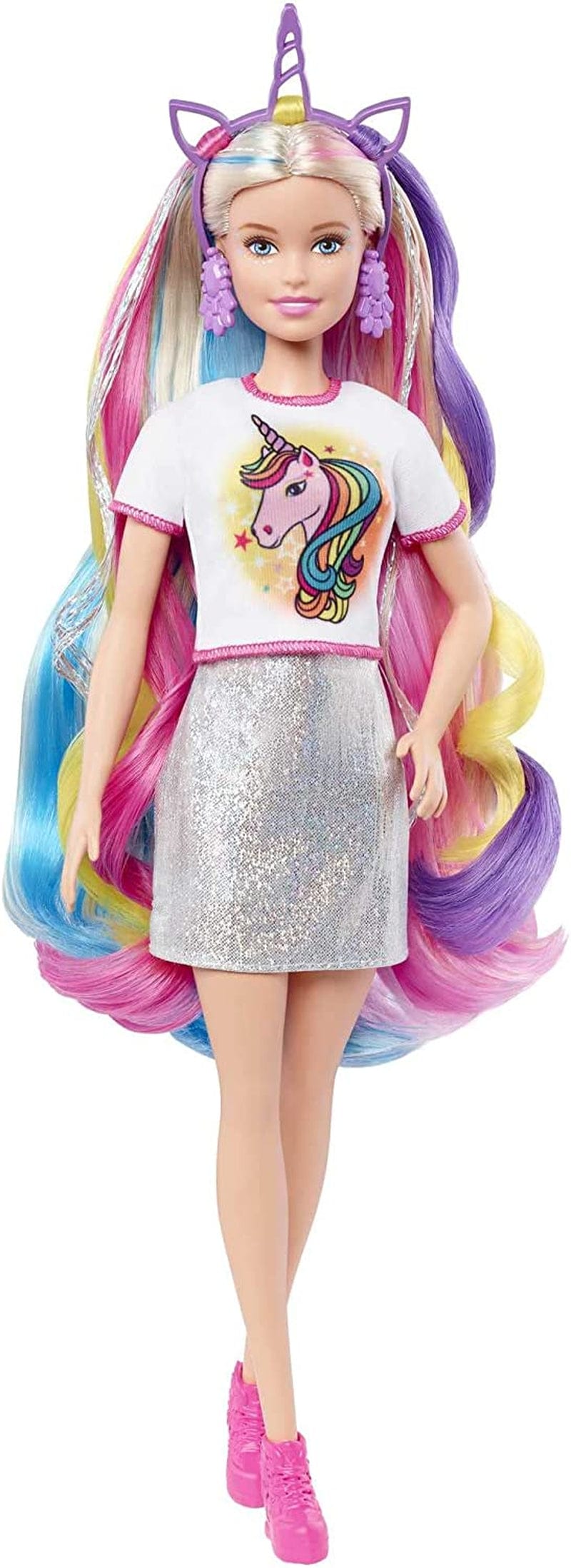 Barbie Fantasy Hair Doll, Blonde, with 2 Decorated Crowns, 2 Tops & Accessories for Mermaid and Unicorn Looks, plus Hairstyling Pieces, for Kids 3 to 7 Years Old Sporting Goods > Outdoor Recreation > Winter Sports & Activities Mattel   