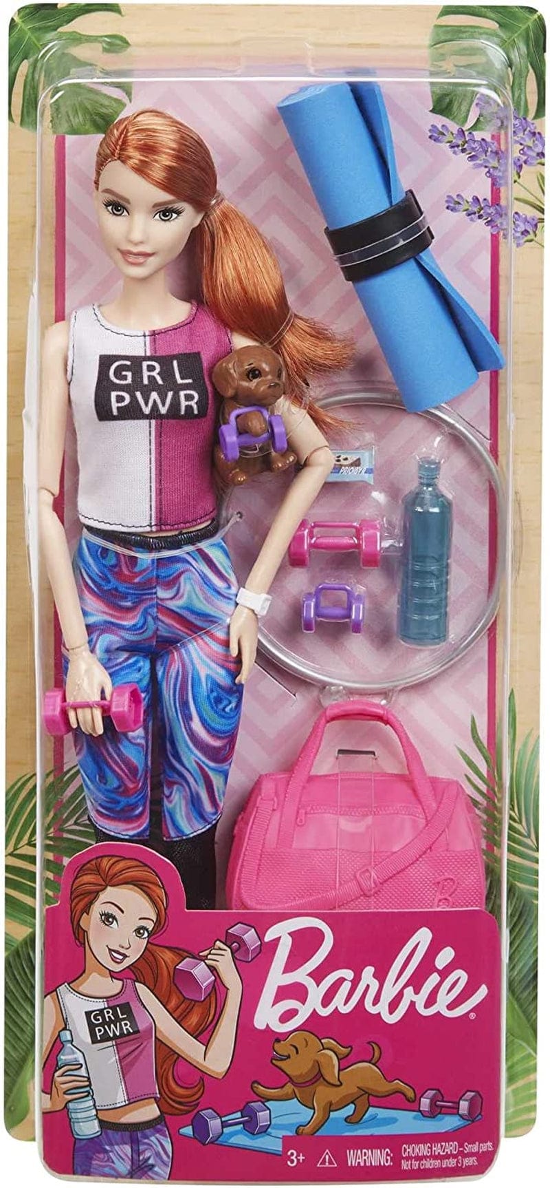 Barbie Fitness Doll, Red-Haired, with Puppy and 9 Accessories, Including Yoga Mat with Strap, Hula Hoop and Weights, Gift for Kids 3 to 7 Years Old Sporting Goods > Outdoor Recreation > Winter Sports & Activities Barbie   