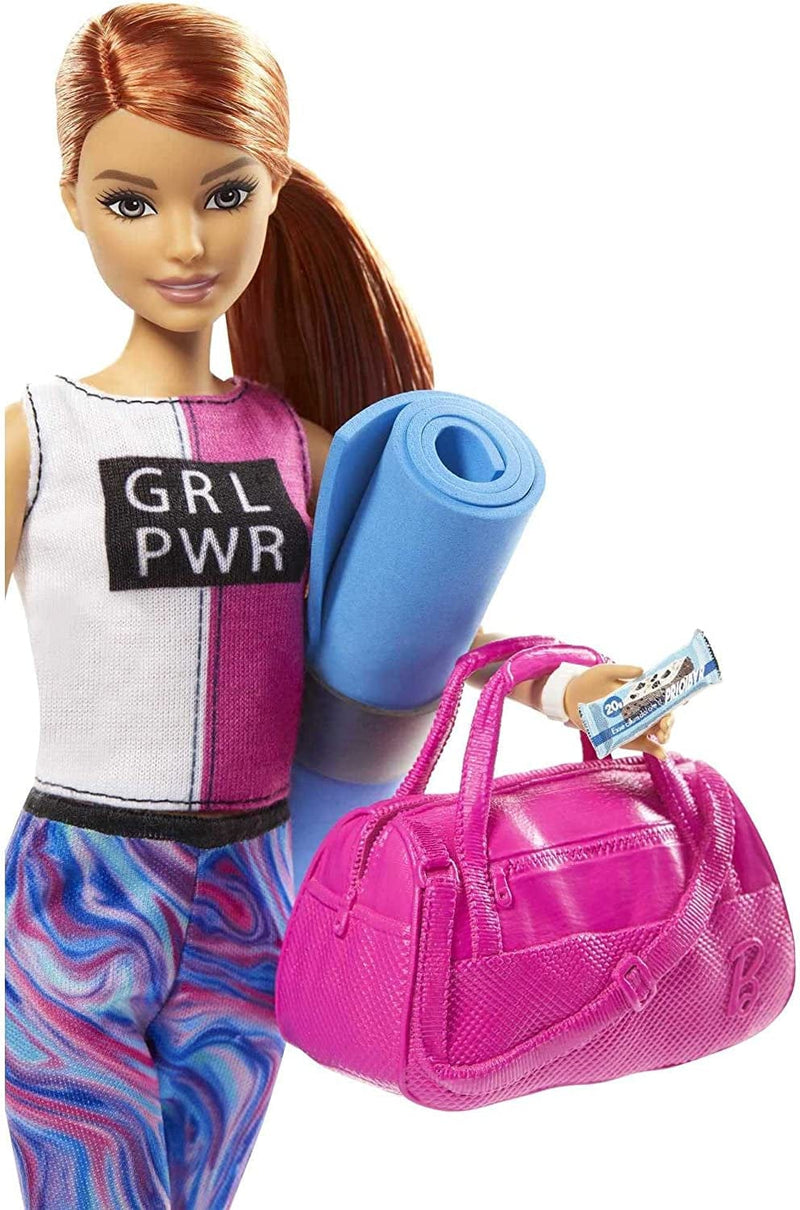 Barbie Fitness Doll, Red-Haired, with Puppy and 9 Accessories, Including Yoga Mat with Strap, Hula Hoop and Weights, Gift for Kids 3 to 7 Years Old Sporting Goods > Outdoor Recreation > Winter Sports & Activities Barbie   