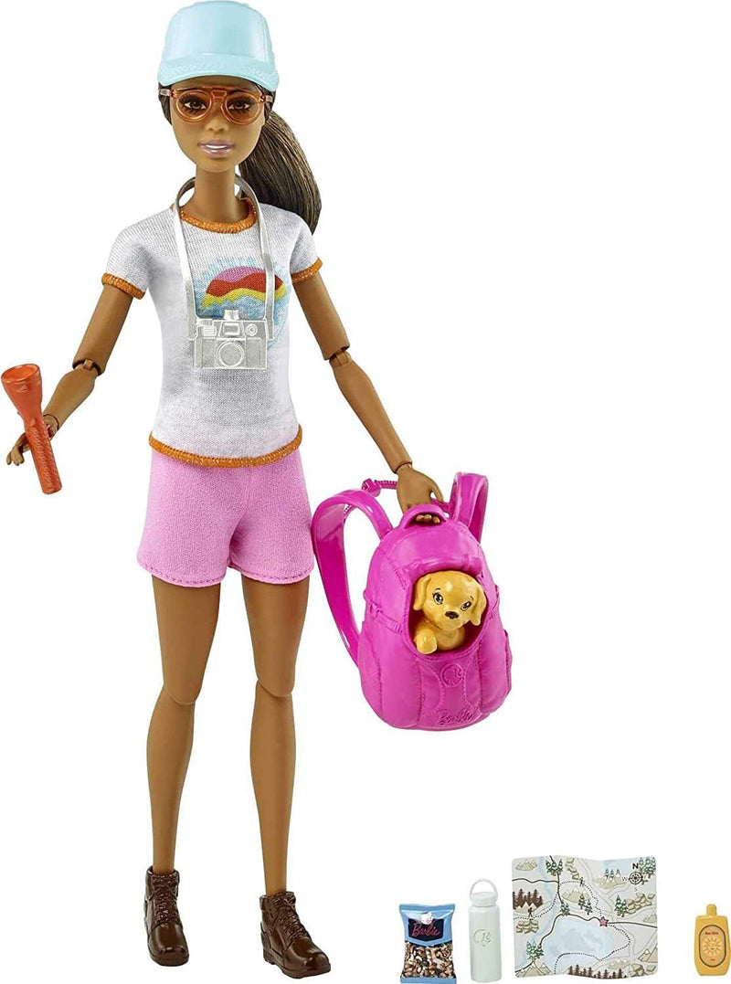 Barbie Hiking Doll, Brunette, with Puppy & 9 Accessories, Including Backpack Pet Carrier, Map, Camera & More, Gift for Kids 3 to 7 Years Old Sporting Goods > Outdoor Recreation > Winter Sports & Activities Mattel   