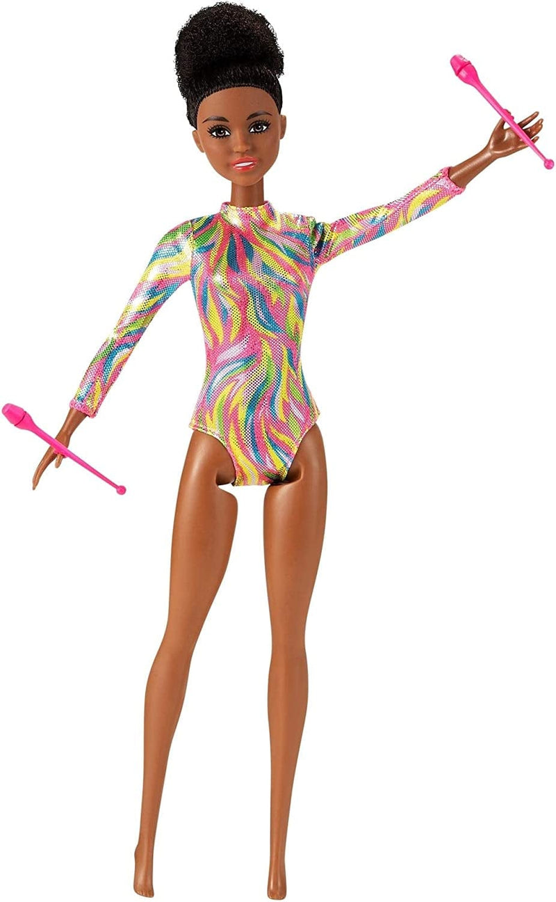 Barbie Rhythmic Gymnast Brunette Doll (12-In) with Colorful Metallic Leotard, 2 Clubs & Ribbon Accessory, Great Gift for Ages 3 Years Old & Up Sporting Goods > Outdoor Recreation > Winter Sports & Activities Mattel   
