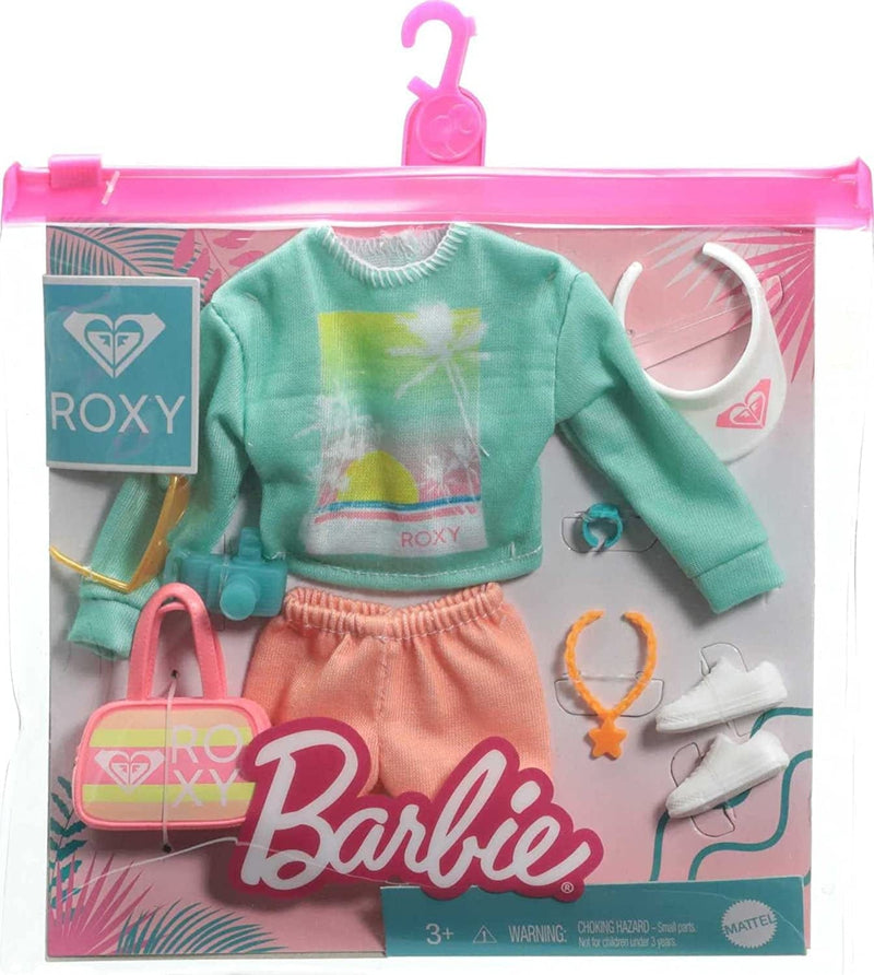 Barbie Storytelling Fashion Pack of Doll Clothes Inspired by Roxy: Sweatshirt with Roxy Graphic, Orange Shorts & 7 Beach-Themed Accessories Dolls Including Camera Sporting Goods > Outdoor Recreation > Winter Sports & Activities Mattel   