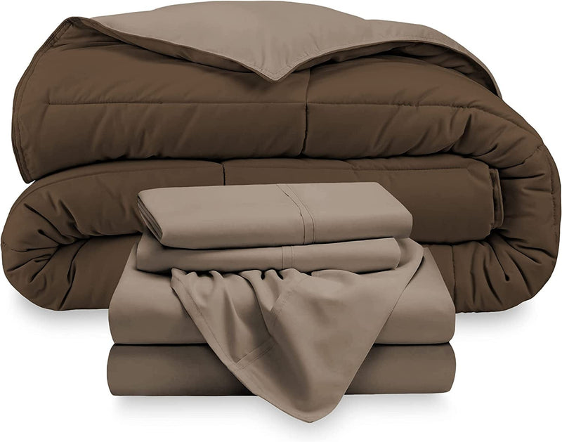Bare Home Reversible Bedding Set 4 Piece Comforter & Sheet Set - Twin - down Alternative - Soft - Bedding Set (Twin, Dark Blue/Grey, Dark Blue)