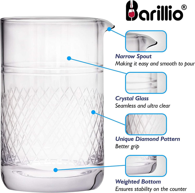Barillio 20 Oz Crystal Cocktail Mixing Glass Set | Seamless Mixing Pitcher for Stirred Cocktail with Weighted Bottom | Old Fashioned Kit for Bartenders Home & Garden > Kitchen & Dining > Barware barillio   