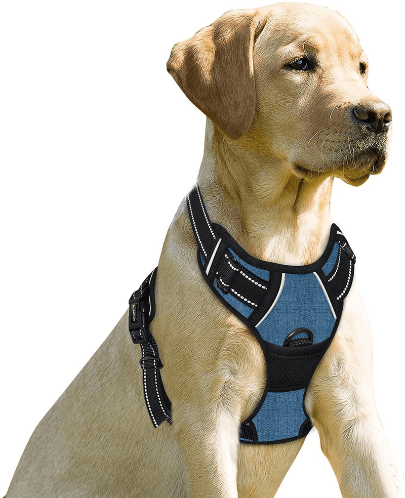 BARKBAY No Pull Dog Harness Front Clip Heavy Duty Reflective Easy Control Handle for Large Dog Walking(Blue,L) Animals & Pet Supplies > Pet Supplies > Dog Supplies BARKBAY Dark Blue Medium(Chest:22-27") 