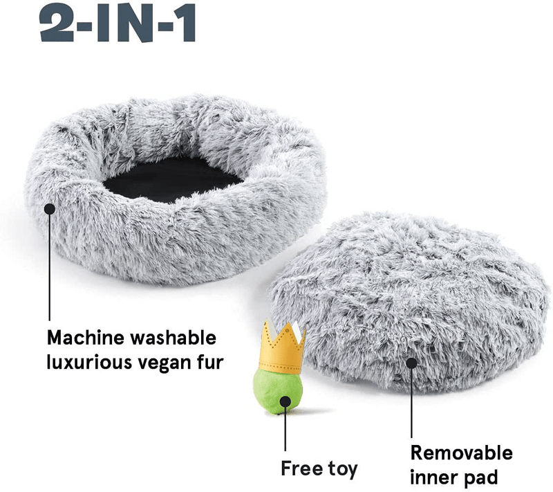 Barkbox Dog Bed, 2-In-1 Memory Foam Donut Cuddler Dog and Cat Bed, Calming Orthopedic Joint Relief Fur Crate Lounger for Pets, Machine Washable + Removable Cover, Waterproof Lining, Includes Toy Animals & Pet Supplies > Pet Supplies > Dog Supplies > Dog Beds Barkbox   