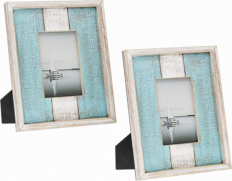 Barnyard Designs 8X10 Rustic Picture Frame Distressed Wood Picture Frame, Farmhouse Picture Frame, Rustic Frame Vertical or Horizontal Display, Tabletop Wall Hanging Farmhouse Frame, White/Turquoise Home & Garden > Decor > Picture Frames Barnyard Designs 2 4" x 6" 