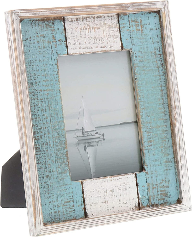 Barnyard Designs 8X10 Rustic Picture Frame Distressed Wood Picture Frame, Farmhouse Picture Frame, Rustic Frame Vertical or Horizontal Display, Tabletop Wall Hanging Farmhouse Frame, White/Turquoise Home & Garden > Decor > Picture Frames Barnyard Designs 1 5" x 7" 