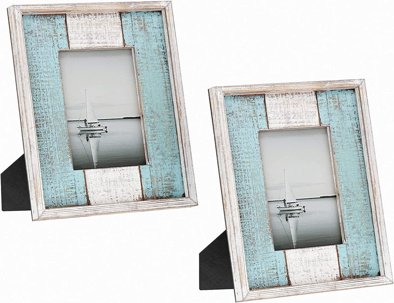 Barnyard Designs 8X10 Rustic Picture Frame Distressed Wood Picture Frame, Farmhouse Picture Frame, Rustic Frame Vertical or Horizontal Display, Tabletop Wall Hanging Farmhouse Frame, White/Turquoise Home & Garden > Decor > Picture Frames Barnyard Designs 2 5" x 7" 