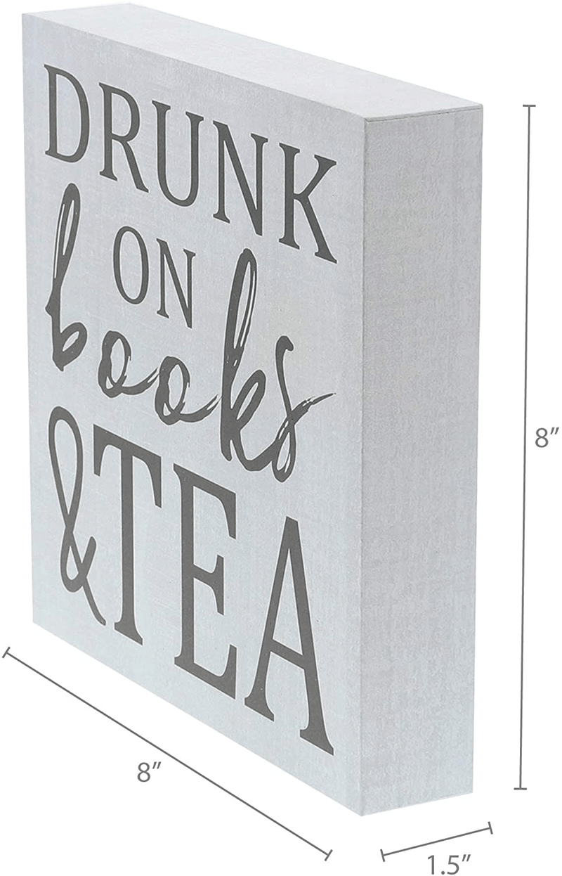 Barnyard Designs Drunk On Books & Tea Box Wall Art Sign Primitive Country Home Decor Sign with Sayings 8” x 8” Home & Garden > Decor > Seasonal & Holiday Decorations Barnyard Designs   