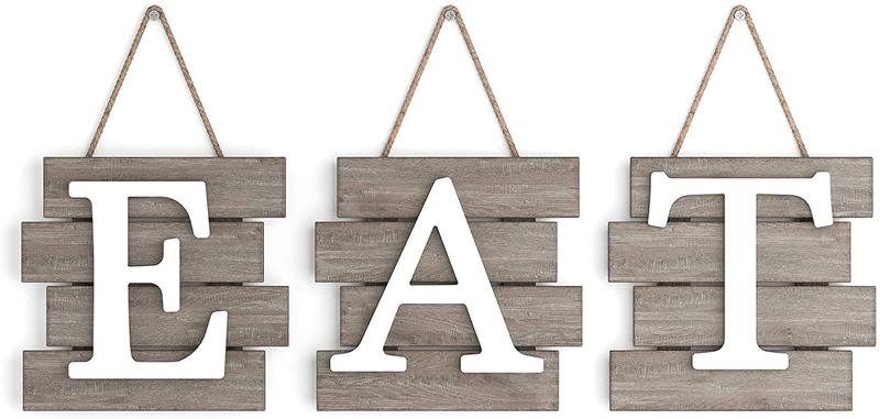Barnyard Designs Eat Sign Wall Decor, Rustic Farmhouse Decoration for Kitchen and Home, Decorative Hanging Wooden Letters, Country Wall Art, Distressed Brown/White, 24" x 8” Home & Garden > Decor > Seasonal & Holiday Decorations Barnyard Designs Brown/White  